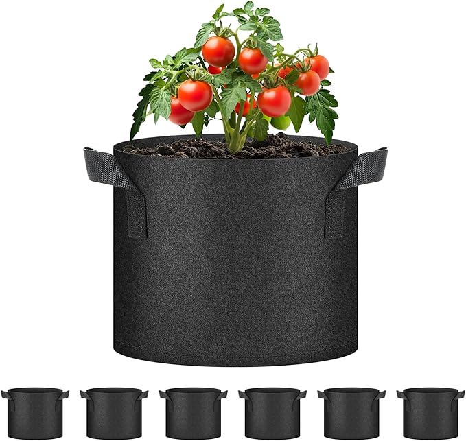 HealSmart 5 Gallon 6-Pack Nonwoven Grow Bags, Aeration Fabric Pots with Handles, Suitable for Garden Fruits, Vegetables and Flowers, Black