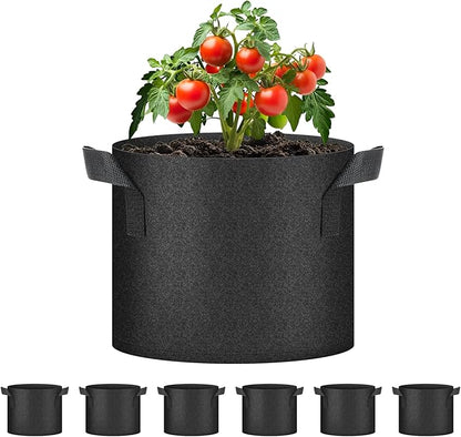 HealSmart 5 Gallon 6-Pack Nonwoven Grow Bags, Aeration Fabric Pots with Handles, Suitable for Garden Fruits, Vegetables and Flowers, Black