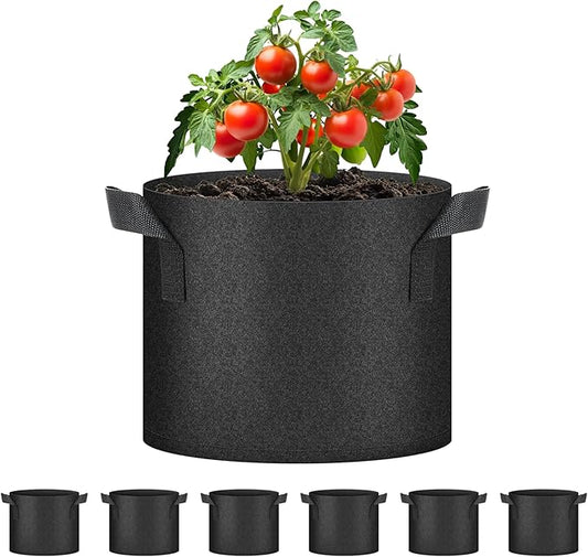 HealSmart 5 Gallon 6-Pack Nonwoven Grow Bags, Aeration Fabric Pots with Handles, Suitable for Garden Fruits, Vegetables and Flowers, Black