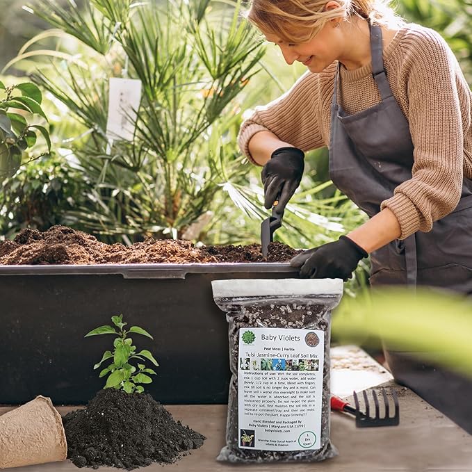 Tulsi/Holy Basil/Curry Leaf/Jasmine Plant Potting Soil Mix (3 Cups / 1 Quart)