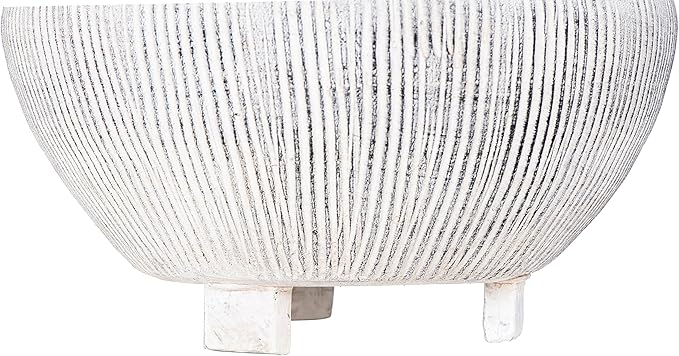 Creative Co-Op Small Distressed Cream Footed Terracotta Planter with Fluted Texture