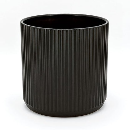 Amazon Basics Fluted Ceramic Round Planter with Drainage Hole, Indoor Outdoor Flower Pot, 8-inch, Black