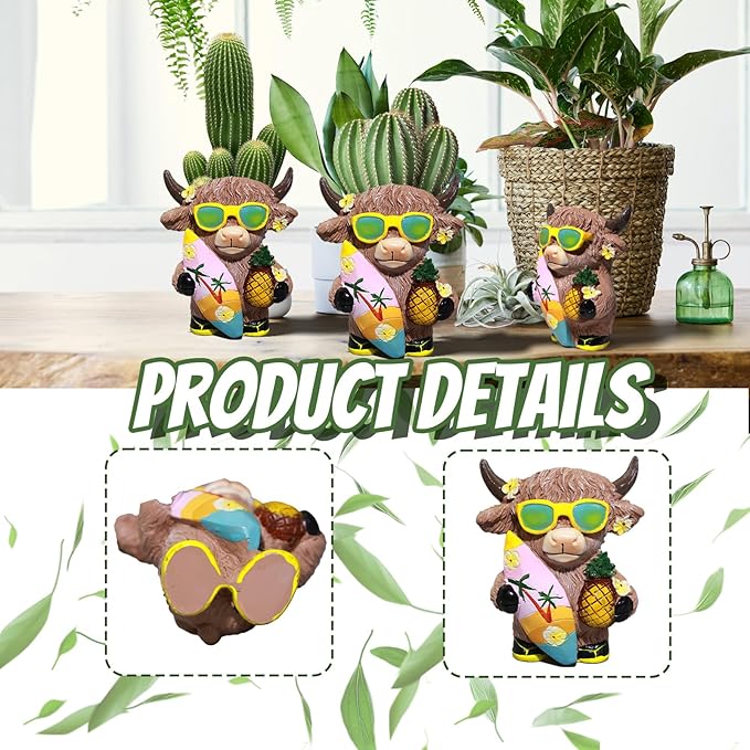 Cute Cow Planter Pots, Highland Cow Planter With Drain, 4.3 Inch Animal Planter, Resin Highland Cow Figurine, Storage Containers For Outdoor Indoor Backyard Balcony Planters Home Garden Decor Gifts