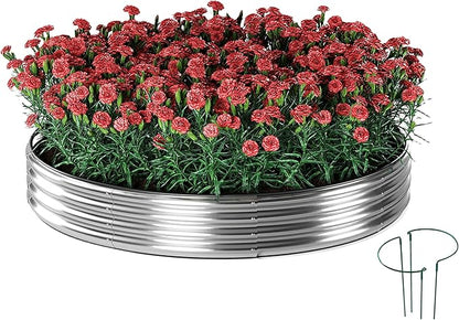 Galvanized Metal Planter Raised Garden Bed Kit for Gardening Outdoor，Height 12 Inch, 3x3x1ft Round Galvanized Steel Fire Pit，Steel Fire Pit Silver for Backyard, Camping, Bonfire