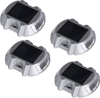 Solar Deck Lights 4 Pack LED Dock Lights for Walkway, Stair and Step - Cast Aluminum
