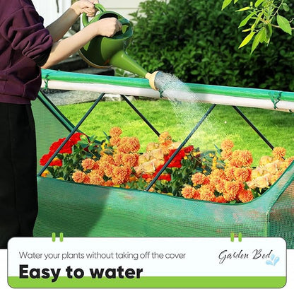 Quictent Raised Garden Bed Galvanized Raised Beds for Gardening Vegetables with Cover 8x4x2 ft Metal Planter Box Outdoor Use, Green