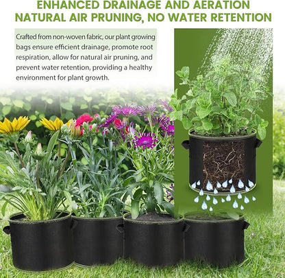 Grow Bags 10Pcs Heavy Duty 300G Fabric Pots for Plants,Thickened Nonwoven Garden Bags to Grow Vegetables,Large Nursery Pots,Tomato Grow Bags with Handles, Green Line Border (10 Gallons)