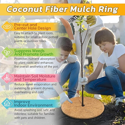 Legigo 6pcs Coconut Fiber Mulch Ring Tree Plant Protector Mat, 24 Inch Natural Coco Coir Tree Protection Ring Plant Pot Soil Cover, Tree Rings Disc Plant Cover for Indoor Outdoor Plants,Landscaping
