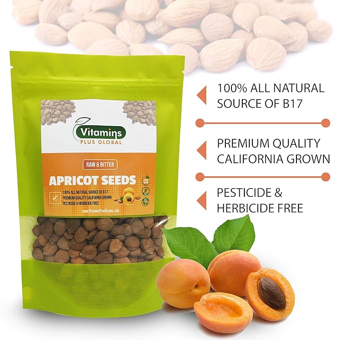 Bitter Apricot Seeds/Kernels, Natural Source of Vitamin B17, Large and Raw, Vegan, Non GMO California Grown, In a Recyclable Stay Fresh Resealable Pouch 1lb
