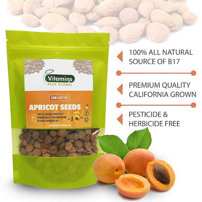 Bitter Apricot Seeds/Kernels, Natural Source of Vitamin B17, Large and Raw, Vegan, Non GMO California Grown, In a Recyclable Stay Fresh Resealable Pouch 1lb