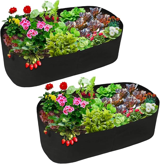 Planting Grow Bag,Felt Fabric Raised Planting Bed,Raised Garden Bed Planter Breathable Planting Container Rectangle Growing Pot (Black - 4ft*2ft - 2pack)