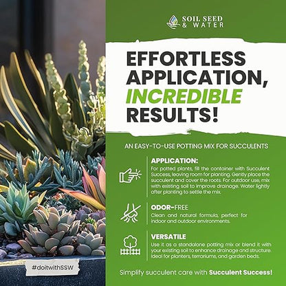 Soil Seed & Water Succulent Success Potting Mix – Fast-Draining Soil for Succulents, Cactus & Houseplants - Indoor and Outdoor Mix - OMRI Listed