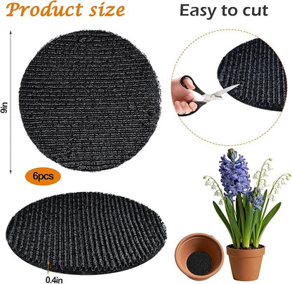 6Pcs Round Pot Mesh Drainage Discs Double Layer Plant Pot Hole Insert Pads Cutable Bonsai Pot Bottom Grid Mat Mesh Reusable for Indoor Outdoor Potted Plant Prevent Soil Loss Keep Roots Healthy 9inch