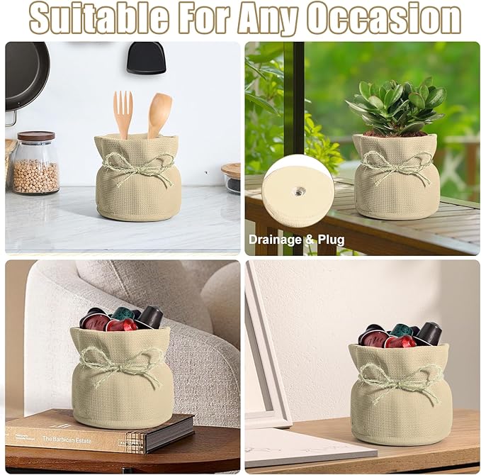 Succulent Pots Flower Pots for Indoor Plants Cute Plant Pots Candy Bowl for Office Key Holder Bowl Farmhouse Table Decor (White)
