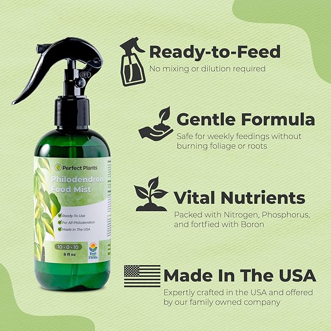 Ready-to-Use Philodendron Foliar Mist by Perfect Plants | Indoor House Plant Food for Foliage Growth | Balanced Liquid Nutrient Blend (8 fl oz)