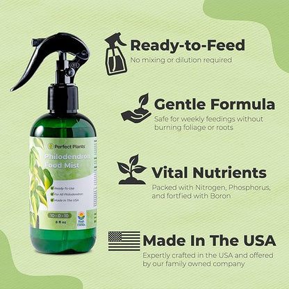 Ready-to-Use Philodendron Foliar Mist by Perfect Plants | Indoor House Plant Food for Foliage Growth | Balanced Liquid Nutrient Blend (8 fl oz)