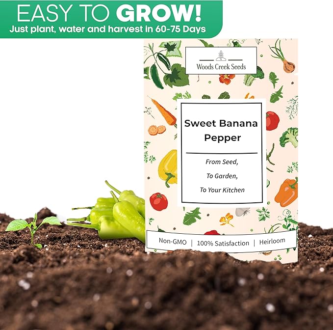 Sweet Banana Pepper Seeds for Planting – Heirloom Non-GMO Mild Yellow Banana Peppers for Home Gardens | Woods Creek Seeds