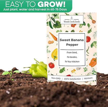 Sweet Banana Pepper Seeds for Planting – Heirloom Non-GMO Mild Yellow Banana Peppers for Home Gardens | Woods Creek Seeds