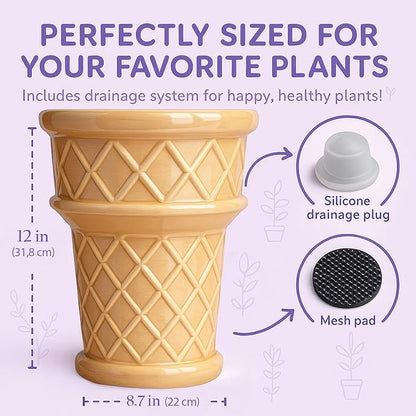 Giant Ice Cream Cone Flower - Large Planter 12' Tall Quirky Home Decor - Indoor Outdoor Planter for Ice Cream Cone Decor Lovers - Retro Decor - Unique Finds (Giant Size)