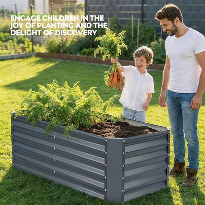 ZORMY 4×2×1.4ft Galvanized Raised Garden Bed Kit, Metal Planter Boxes Outdoor, High Raised Beds for Vegetables, Fruits, and Flowers - IronGrey