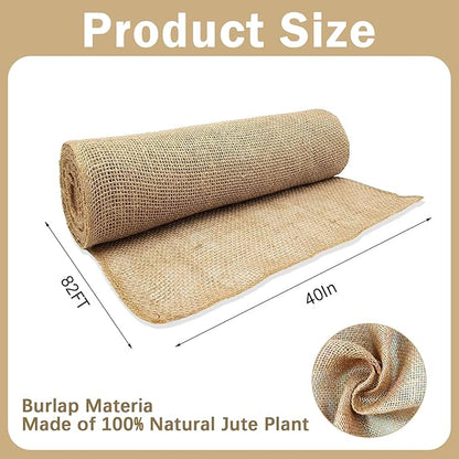 40InX82FT Burlap Rolls Multipurpose Burlap Fabric for Garden Tree Wrap Winter Weed Barrier Protection for Outdoor Plant Shrubs DIY Craft Projects and Party Decor
