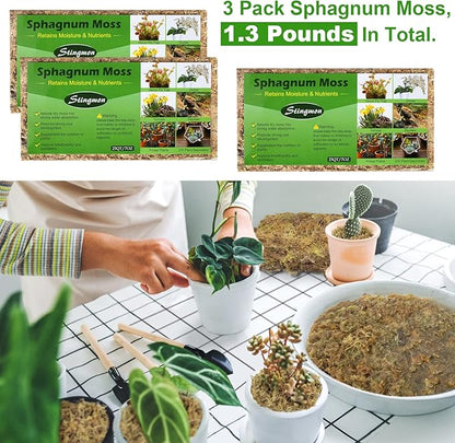 1.3LBS Premium Sphagnum Moss Orchid Potting Mix, 25QT Natural Peat Moss for Plants, Long Fiber Plant Growing Medium for Orchid Repotting Carnivorous Succulents Gardening Plants & Reptiles