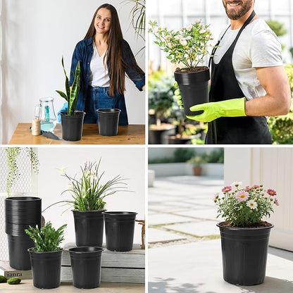 30Pack Small 2 Gallon Flexible Plant Nursery Pots, 8 inch Soft Plastic Seedling Pots, Seed Starting Pot Flower Plant Container for Succulents, Cuttings, Transplanting Seedlings - Black