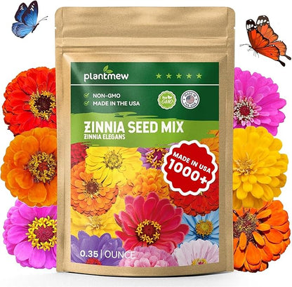 1000+ Zinnia Seeds Flower Seeds for 2026 Planting, 0.35 Oz, 5 Varieties (Pink, Yellow, Orange, White, Purple), 10G Mixed Colors and Large Blooms, Open Pollinated - Bulk (0.35 Ounce Pouch)