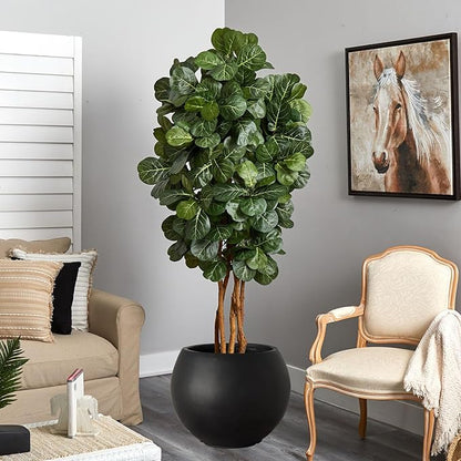 17 H x 21" Dia (15" Pot Opening) Black Round Fiberstone Tall Planter with Drainage Hole, Indoor/Outdoor Large Plant