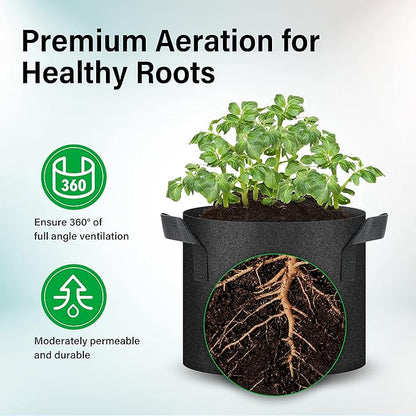 YSSOA 10-Pack 5 Gallon Grow Bags, Tomoato Plant Pots with Handles, Aeration Nonwoven Fabric, Heavy Duty Gardening Planter for Vegetable, Fruits and Flowers, Black