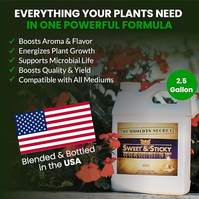 Humboldts Secret Sweet & Sticky Carbohydrate and Saccharide Plant Energy Additive | Indoor and Outdoor Plant Nutrients Enhancer for Growth and Aroma | Boosts Flavor and Development | 2.5 Gallon