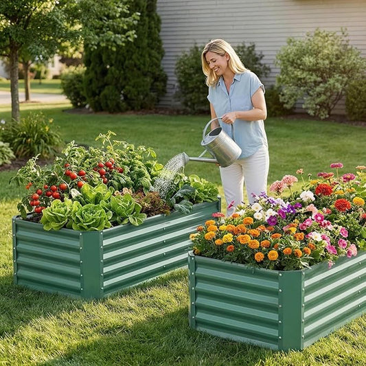 ZORMY 4×2×1.4ft Galvanized Raised Garden Bed Kit, Metal Planter Boxes Outdoor, High Raised Beds for Vegetables, Fruits, and Flowers - LotusGreen