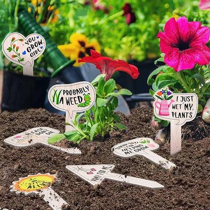 Funny Plant Labels - 15 Pack Garden Markers for Succulent Flowers, Greenery, Seedling Plants - Waterproof, Outdoor/Indoor Patio Tags, Garden Stakes