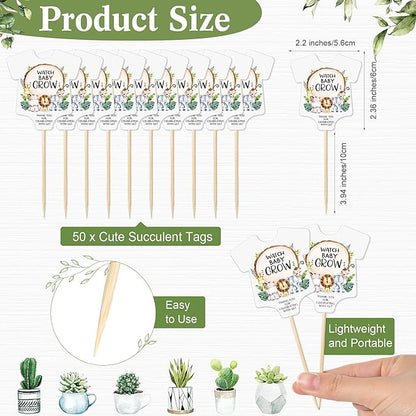 Newcotte Baby Shower Party Favors Succulent Tags Include 1 Piece Wooden Table Sign 50 Sets Succulent Plant Marker Succulent Favors Baby Shower Decoration(Animal)