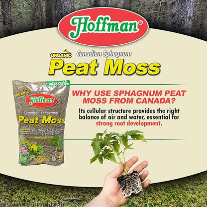 Hoffman Canadian Sphagnum Peat Moss Soil Conditioner to Improve Moisture Retention and Aeration, 10qt Bag, Pack of 3