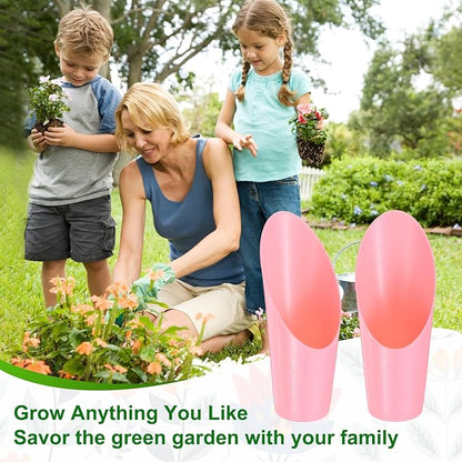 6-Pack Bonsai Soil Scoops, Plastic Garden Soil Scoops Bucket Shovel Potting Scoopers for Transplanting/Flower Planting/Plant Succulent, Colorful Small Gardening Tools [Pink]