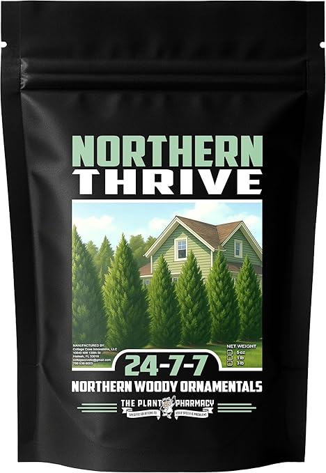Fertilizer Commercial Grade | Northern Thrive 24-7-7 | 1 Pound | Granular Controlled Release Feed | High Nitrogen Formula for Woody Ornamentals | Shrubs Trees Foliage Growth Beds Borders Landscapes