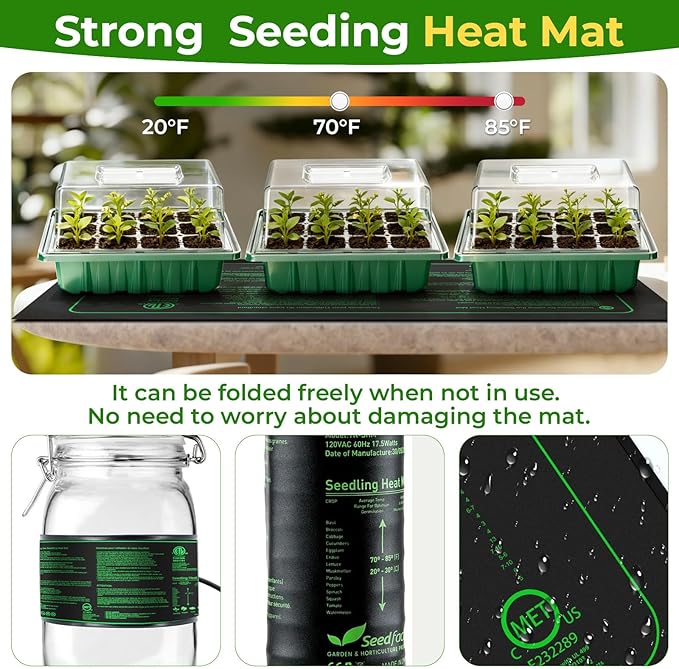 2026 Seed Starter Trays with Grow Lights and Heat Mat, 36 Extra Large Cells Plant Starting Kit, 4 Timing Set ,Humidity Domes Heightened Lids for Greenhouse Germination Seeds Growing Starting (3PACK)