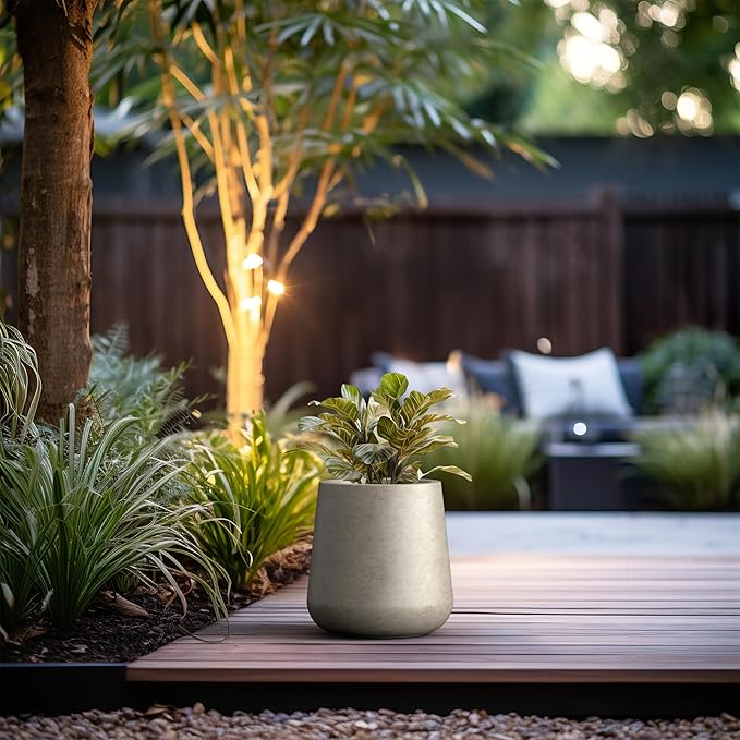 Kante Large Round Concrete Planter, 11.8" Dia Classic-Style Plant Pot with Drainage Hole, Ideal for Home, Patio, Garden, Flowers, Trees, Weathered Concrete Finish with Painted Interior