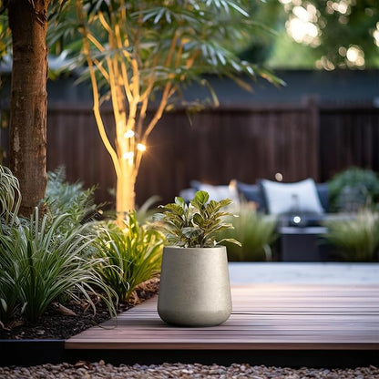 Kante Large Round Concrete Planter, 11.8" Dia Classic-Style Plant Pot with Drainage Hole, Ideal for Home, Patio, Garden, Flowers, Trees, Weathered Concrete Finish with Painted Interior