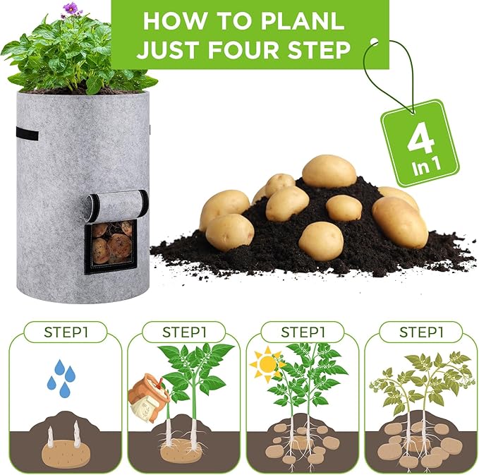 2 Pack 30 Gallon Potato Grow Bags with Harvest Window, Durable Garden Planter Bags with Handles for Potatoes, Tomatoes, and Vegetables - Indoor & Outdoor Gardening Supplies (Gray)