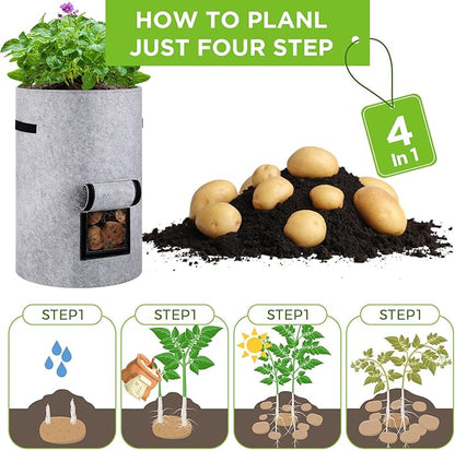 2 Pack 30 Gallon Potato Grow Bags with Harvest Window, Durable Garden Planter Bags with Handles for Potatoes, Tomatoes, and Vegetables - Indoor & Outdoor Gardening Supplies (Gray)