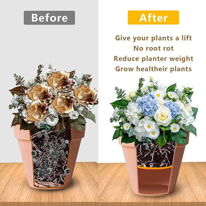 2Pcs Round Planter Insert, 10" Orange Planter Insert, Durable Plastic Disk with Drainage Holes for Place Inside Planters to Use Less Potting Soil for Tall Flower Pots Plant Containers (13inch)