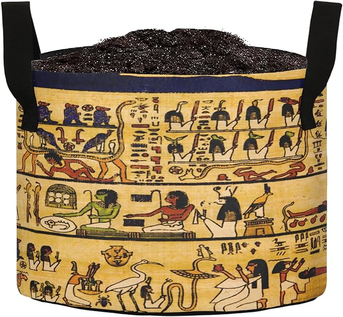 5 Gallon Old Egyptian Papyrus and Hieroglyph Garden Breathable Grow Bag Thickened Heavy Duty Plant Pot Containers with Handles for Potato Tomato Fruits Vegetables Flowers