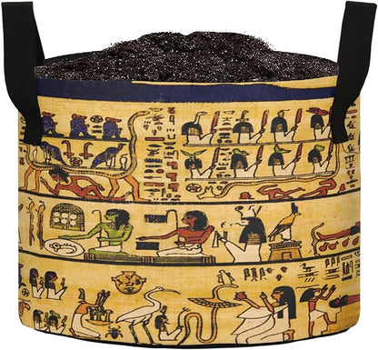 3 Gallon Old Egyptian Papyrus and Hieroglyph Garden Breathable Grow Bag Thickened Heavy Duty Plant Pot Containers with Handles for Potato Tomato Fruits Vegetables Flowers