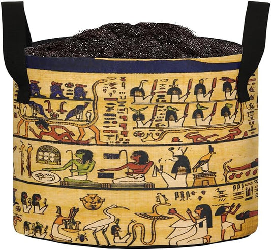 10 Gallon Old Egyptian Papyrus and Hieroglyph Garden Breathable Grow Bag Thickened Heavy Duty Plant Pot Containers with Handles for Potato Tomato Fruits Vegetables Flowers