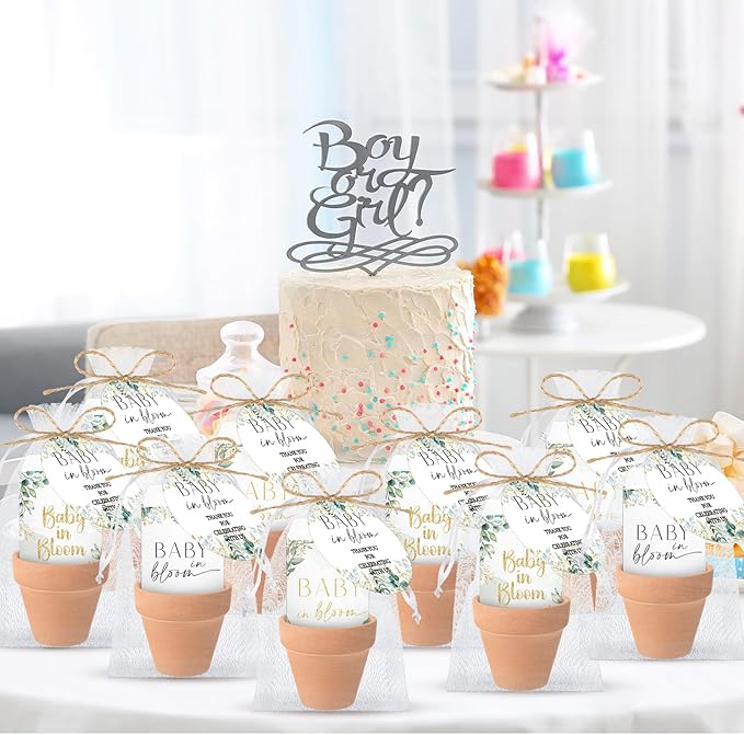 Baby Shower Party Favors Baby in Bloom Envelopes Seed Packets Include 24 Mini Terracotta Pots Seed Packets 24 Self Adhesive Envelopes Thank You Tags Gifts for Party(Greenery)