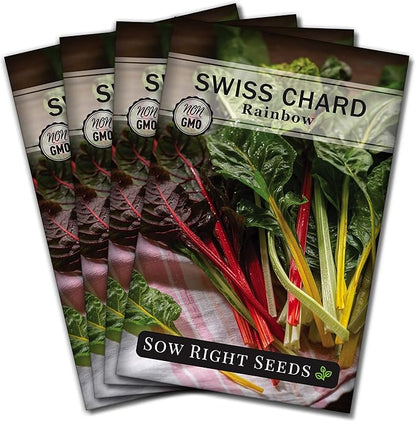 Sow Right Seeds - Rainbow Swiss Chard Seeds for Planting - Non-GMO Heirloom Packet with Instructions to Plant and Grow a Home Vegetable Garden - Nutritious Chard Greens for Cooking (4)