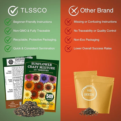 Sunflower Seeds for Planting (17 Varieties, Crazy Mixture), 549+ USA Premium Non-GMO Sunflower Seeds for Planting Indoor & Outdoor, Attracts Butterflies & Bees, Pack for 2026