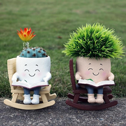 Cute Head Planters Face Pots, Adorable Human Face Planter Reading Books Flower Vase for Indoor Outdoor Plants, Unique Plant Holder Succulent Cactus Pots